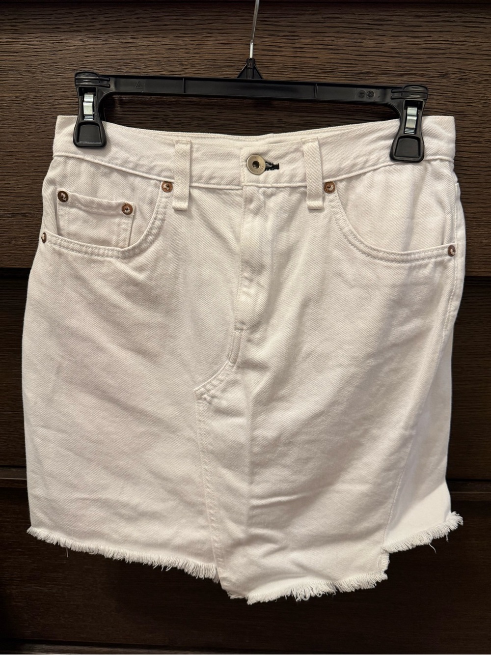 rag & bone Cream Frayed Hem Denim Mini Skirt